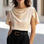 Vanessa - Women's Draped Batwing Sleeve Linen Look Blouse