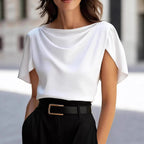 Vanessa - Women's Draped Batwing Sleeve Linen Look Blouse