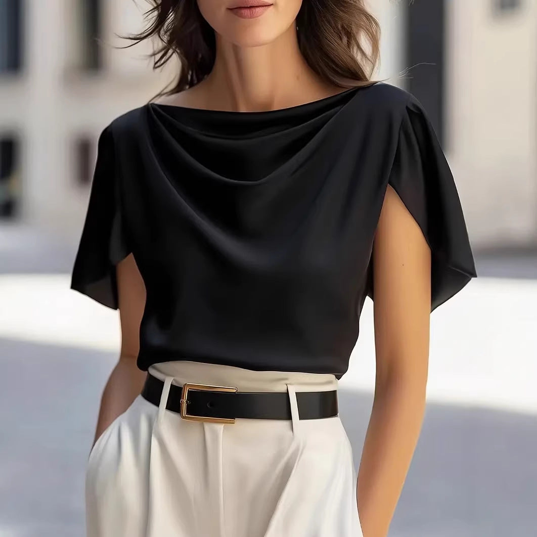 Vanessa - Women's Draped Batwing Sleeve Linen Look Blouse