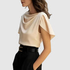 Vanessa - Women's Draped Batwing Sleeve Linen Look Blouse