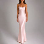 Veronica - Women's Satin-Effect Strappy Maxi Dress