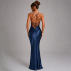 Veronica - Women's Satin-Effect Strappy Maxi Dress