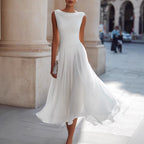 Victoria - Women's Pleated Sleeveless Midi Dress