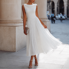 Victoria - Women's Pleated Sleeveless Midi Dress