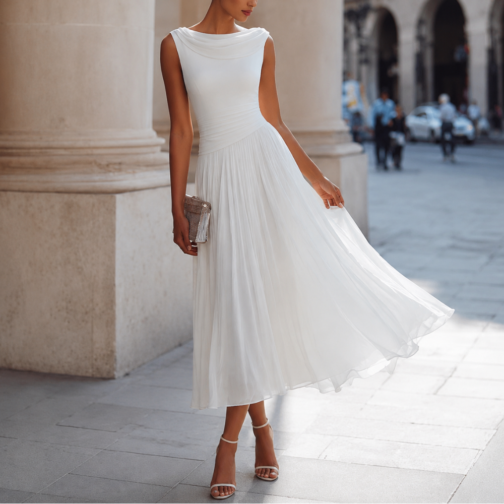 Victoria - Women's Pleated Sleeveless Midi Dress