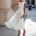 Victoria - Women's Pleated Sleeveless Midi Dress
