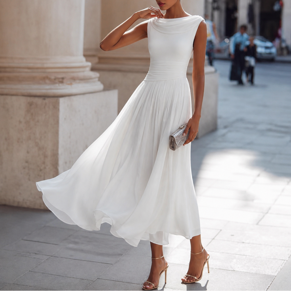 Victoria - Women's Pleated Sleeveless Midi Dress