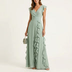 Vivian - Women's Ruffle Wrap V-Neck Maxi Dress