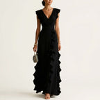 Vivian - Women's Ruffle Wrap V-Neck Maxi Dress