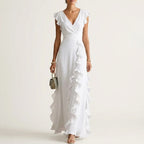 Vivian - Women's Ruffle Wrap V-Neck Maxi Dress