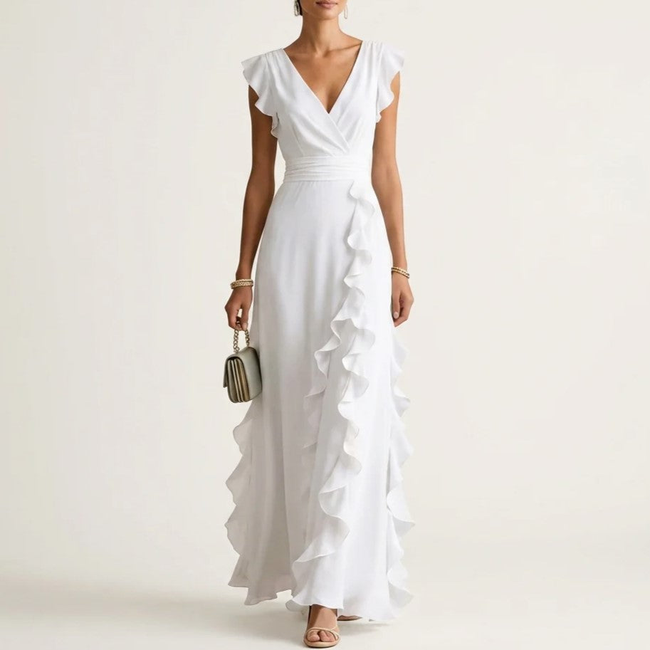 Vivian - Women's Ruffle Wrap V-Neck Maxi Dress