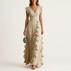 Vivian - Women's Ruffle Wrap V-Neck Maxi Dress