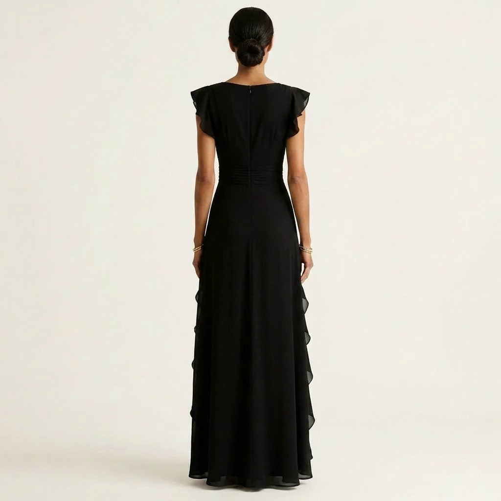Vivian - Women's Ruffle Wrap V-Neck Maxi Dress