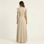 Vivian - Women's Ruffle Wrap V-Neck Maxi Dress