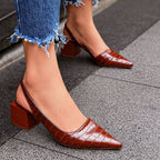 Viviana - Women’s Croc-Embossed Slingback Block Heels
