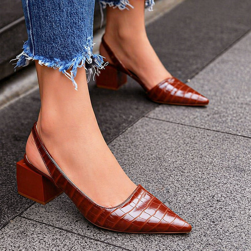 Viviana - Women’s Croc-Embossed Slingback Block Heels