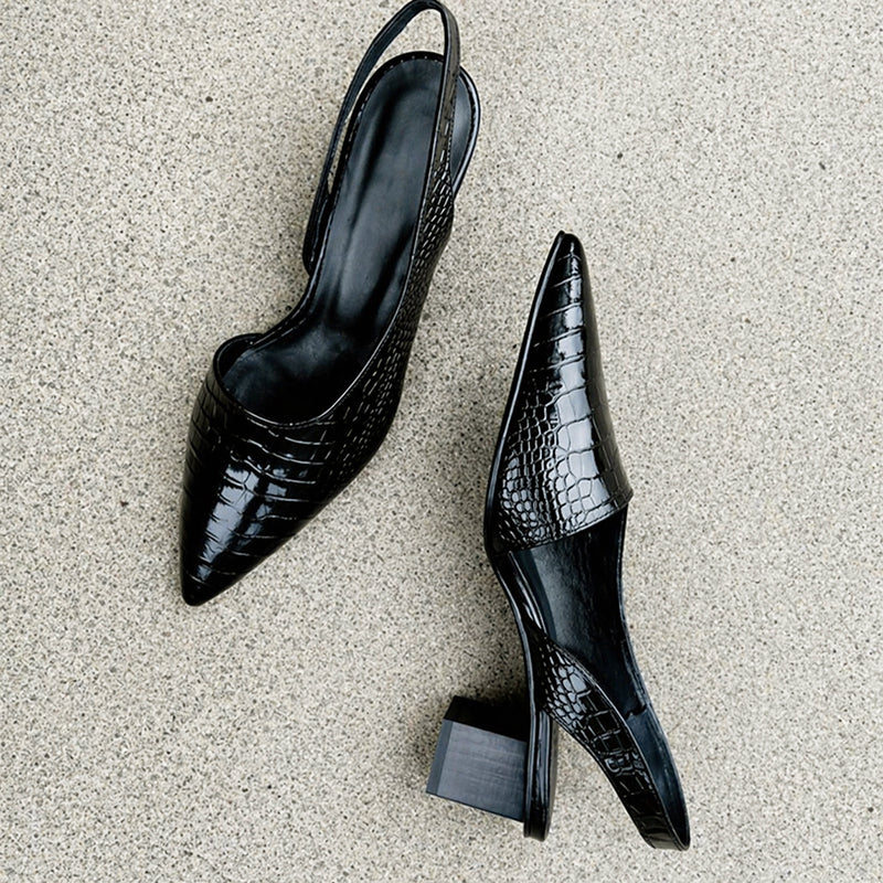 Viviana - Women’s Croc-Embossed Slingback Block Heels