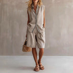Vivienne - Women’s Linen Sleeveless Shirt & Shorts Set