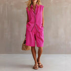 Vivienne - Women’s Linen Sleeveless Shirt & Shorts Set