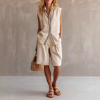 Vivienne - Women’s Linen Sleeveless Shirt & Shorts Set