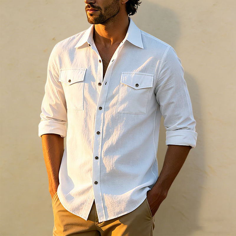 Walter - Men’s Linen Button-Up Shirt with Chest Pockets