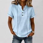 Zoey - Women’s Button Neck Contrast Stitch Blouse