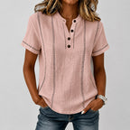 Zoey - Women’s Button Neck Contrast Stitch Blouse