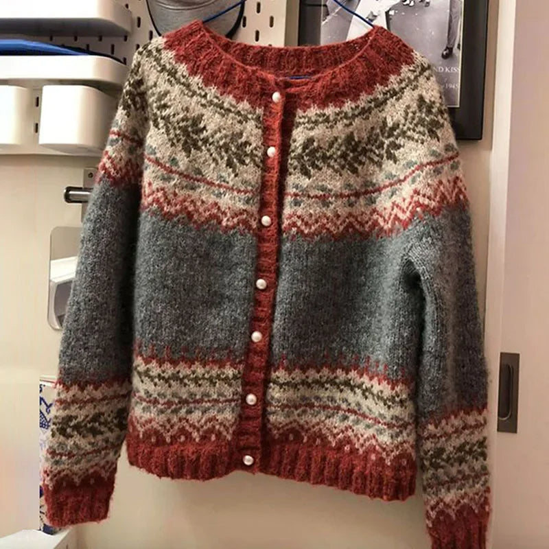 Adalyn - Women's Fair Isle Cardigan with Button Front