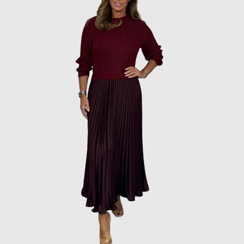 Adalyn - Women's Long Sleeve Knit Top Pleated Maxi Dress