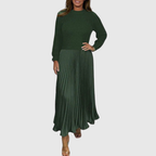 Adalyn - Women's Long Sleeve Knit Top Pleated Maxi Dress