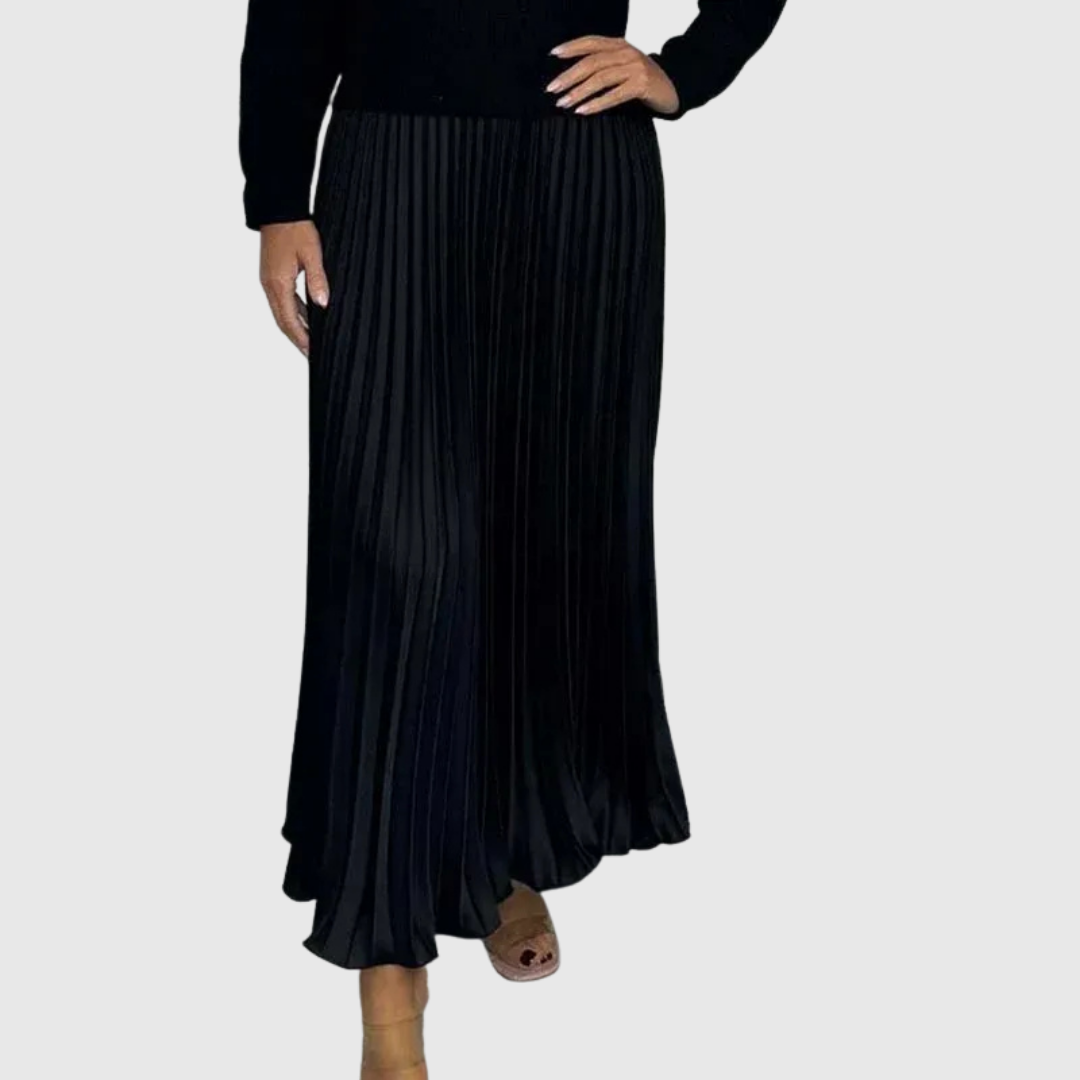 Adalyn - Women's Long Sleeve Knit Top Pleated Maxi Dress
