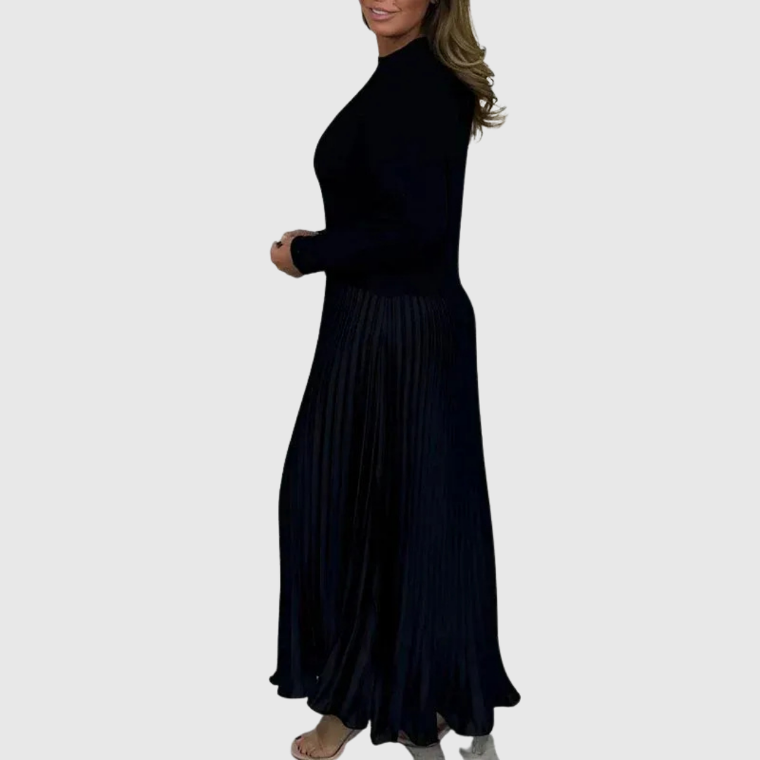 Adalyn - Women's Long Sleeve Knit Top Pleated Maxi Dress