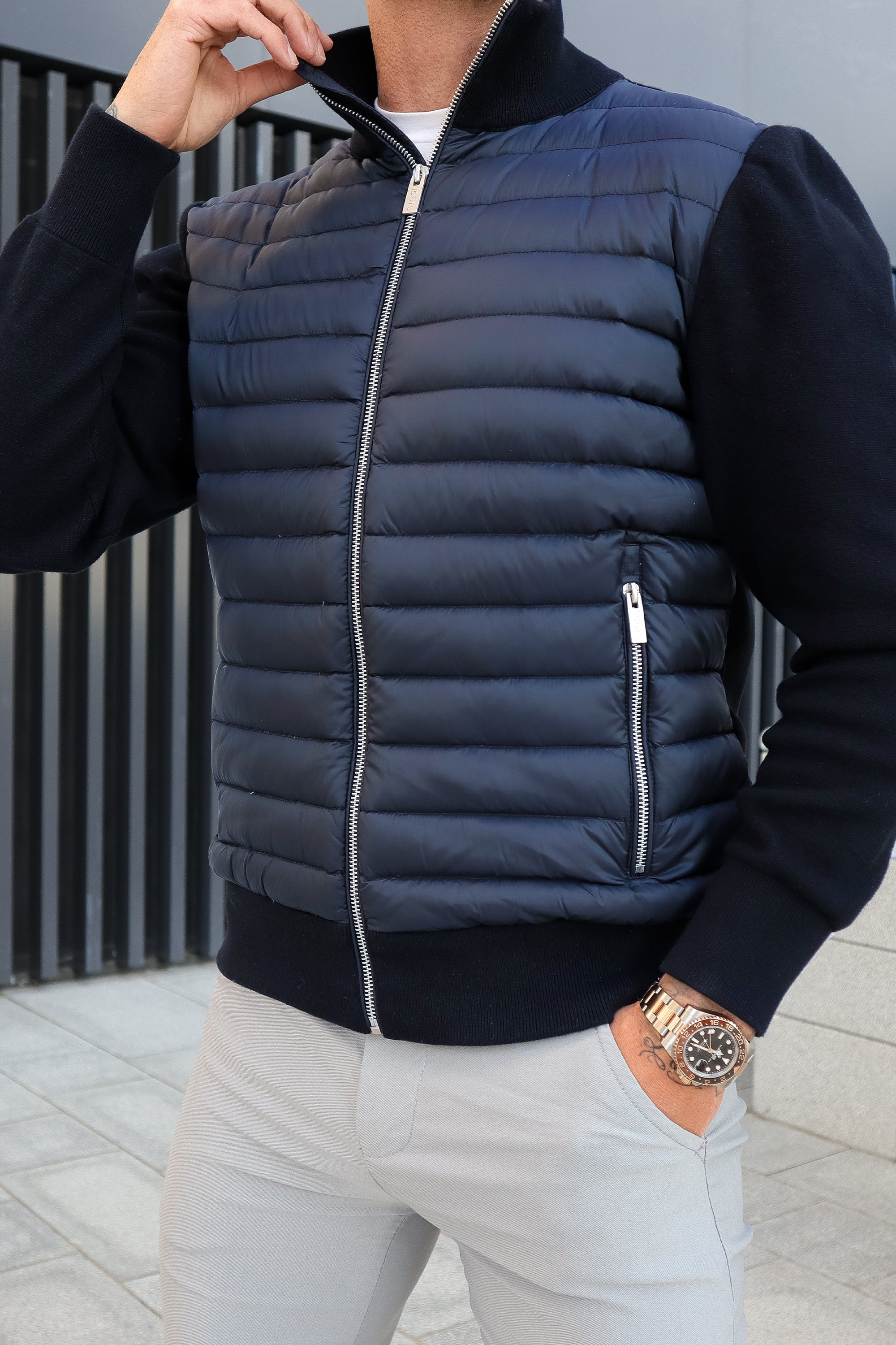 Adrian - Men's Hybrid Puffer Jacket with Knit Sleeves