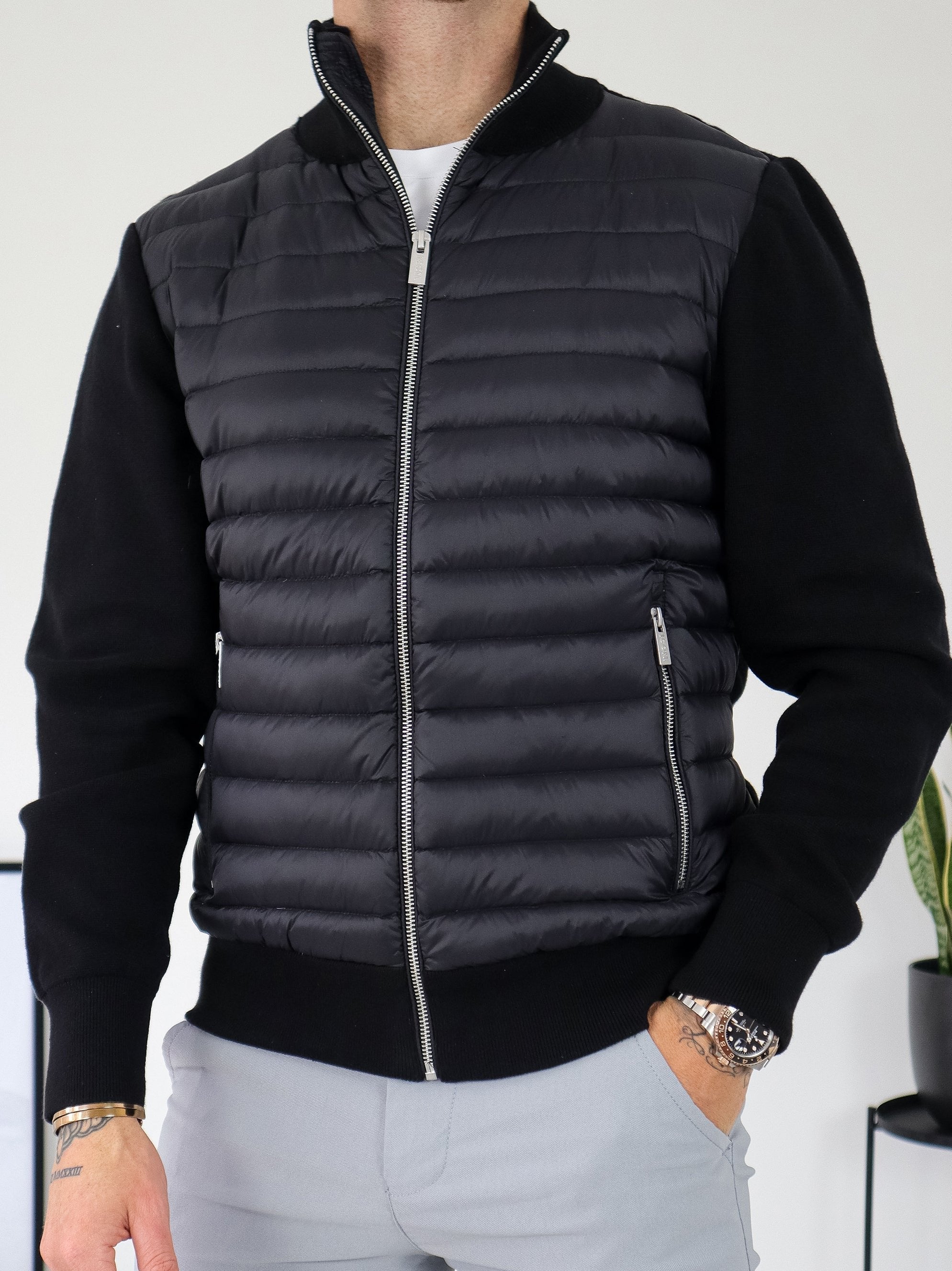Adrian - Men's Hybrid Puffer Jacket with Knit Sleeves