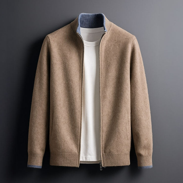 Adrien - Men's Merino Zip Jacket with Ribbed Trim