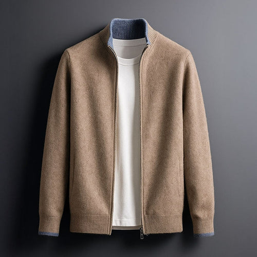 Adrien - Men's Merino Zip Jacket with Ribbed Trim