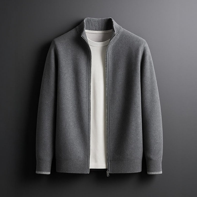 Adrien - Men's Merino Zip Jacket with Ribbed Trim