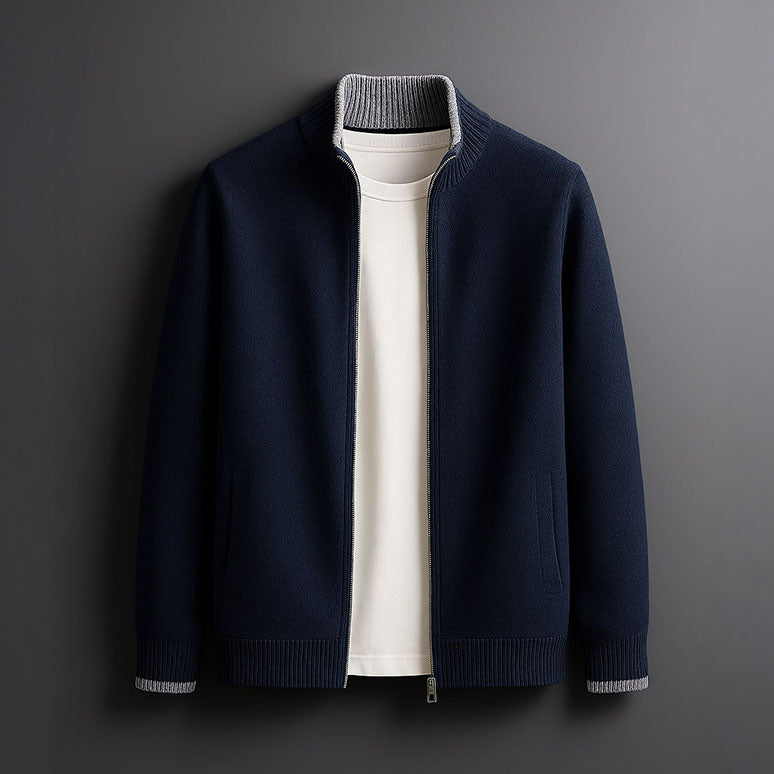Adrien - Men's Merino Zip Jacket with Ribbed Trim