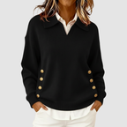 Alina - Women's Knit Sweater with Structured Collar and Side Button Details