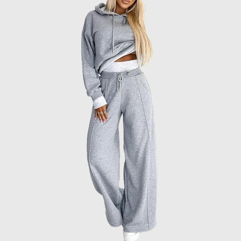 Alondra - Women's Cropped Hoodie & Wide-Leg Sweatpants Set