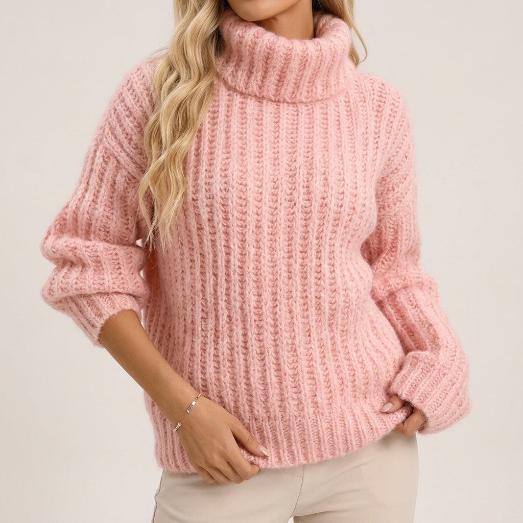Althea - Women's Ribbed Turtleneck Pullover Sweater