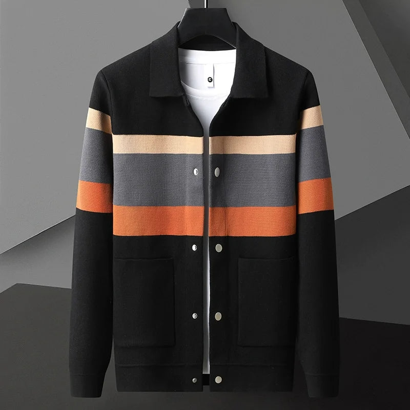 Alvin - Men's Varsity-Stripe Button-Front Knit Jacket