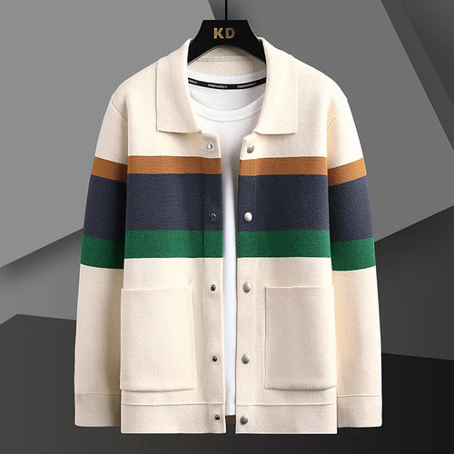 Alvin - Men's Varsity-Stripe Button-Front Knit Jacket