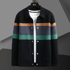 Alvin - Men's Varsity-Stripe Button-Front Knit Jacket