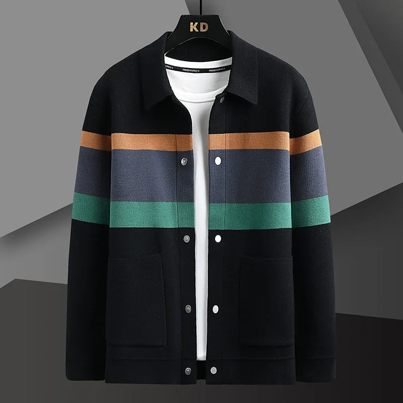 Alvin - Men's Varsity-Stripe Button-Front Knit Jacket