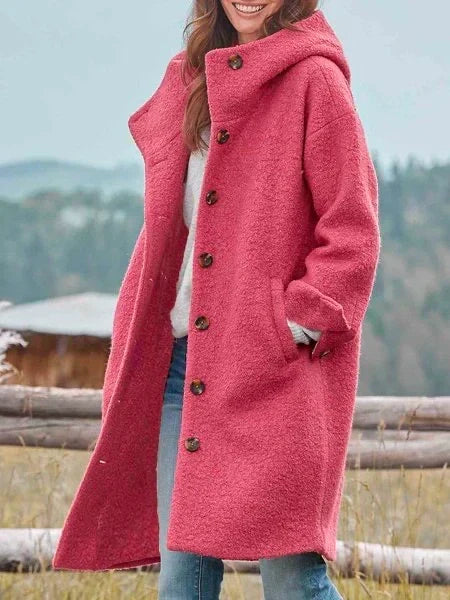 Andrea - Women's Wool-Blend Coat with Horn-Button Closure
