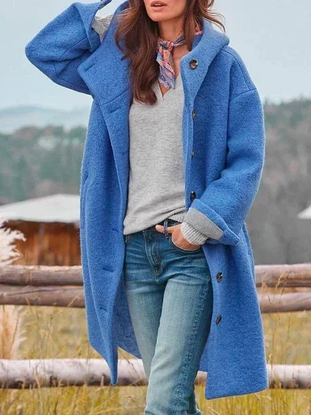 Andrea - Women's Wool-Blend Coat with Horn-Button Closure