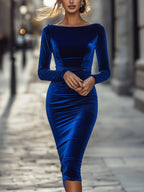 Angelica- Women's Velvet Bodycon Midi Dress with Boat Neckline
