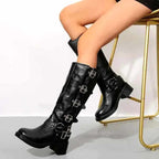 Anita - Women's Buckle Strap Knee-High Block Heel Boots 3
