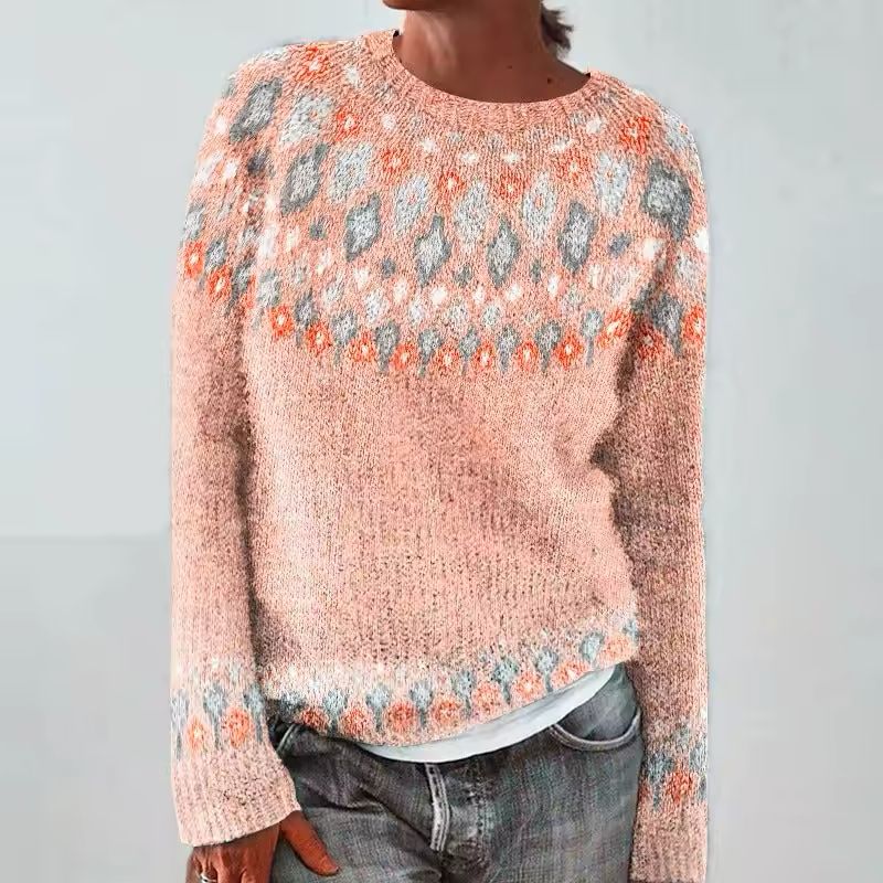 Antonella - Women's Geometric Fair Isle Crew-Neck Sweater
